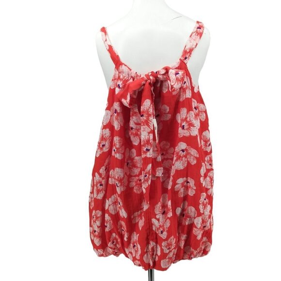 By Anthropologie Gauze Bubble Hem Mini Dress Size S Orange Floral Pockets - Picture 9 of 14